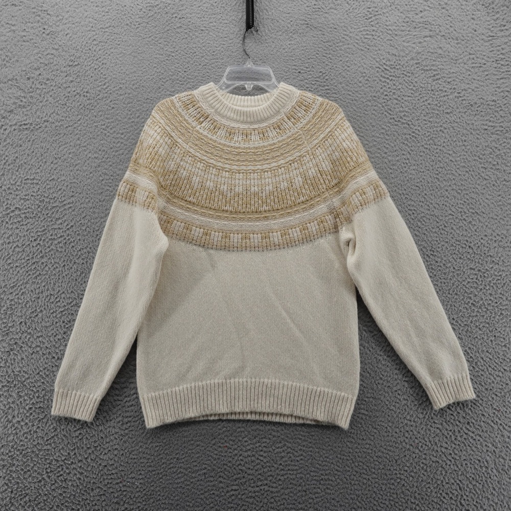 Treasure and Bond Fair Isle Sweater Cream Tan Merino Wool Blend Small NEW